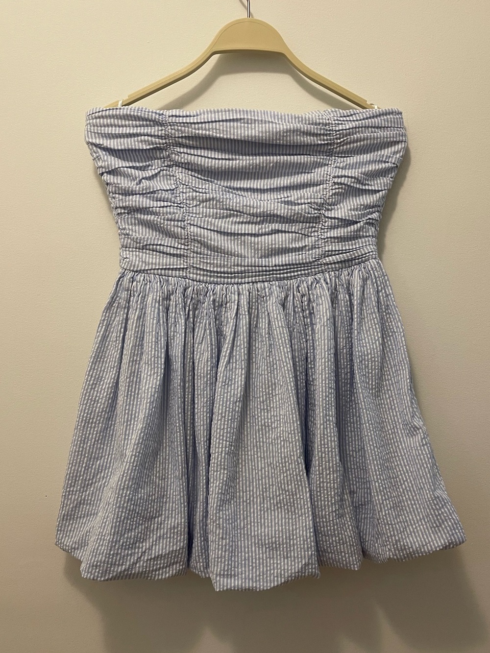 Japna Blue & White Seersucker Strapless Dress